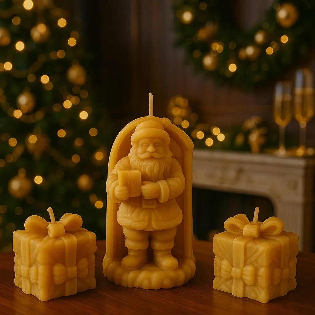 Holiday Cheer Santa & Presents Set | Christmas Gift Set | Beeswax Candles