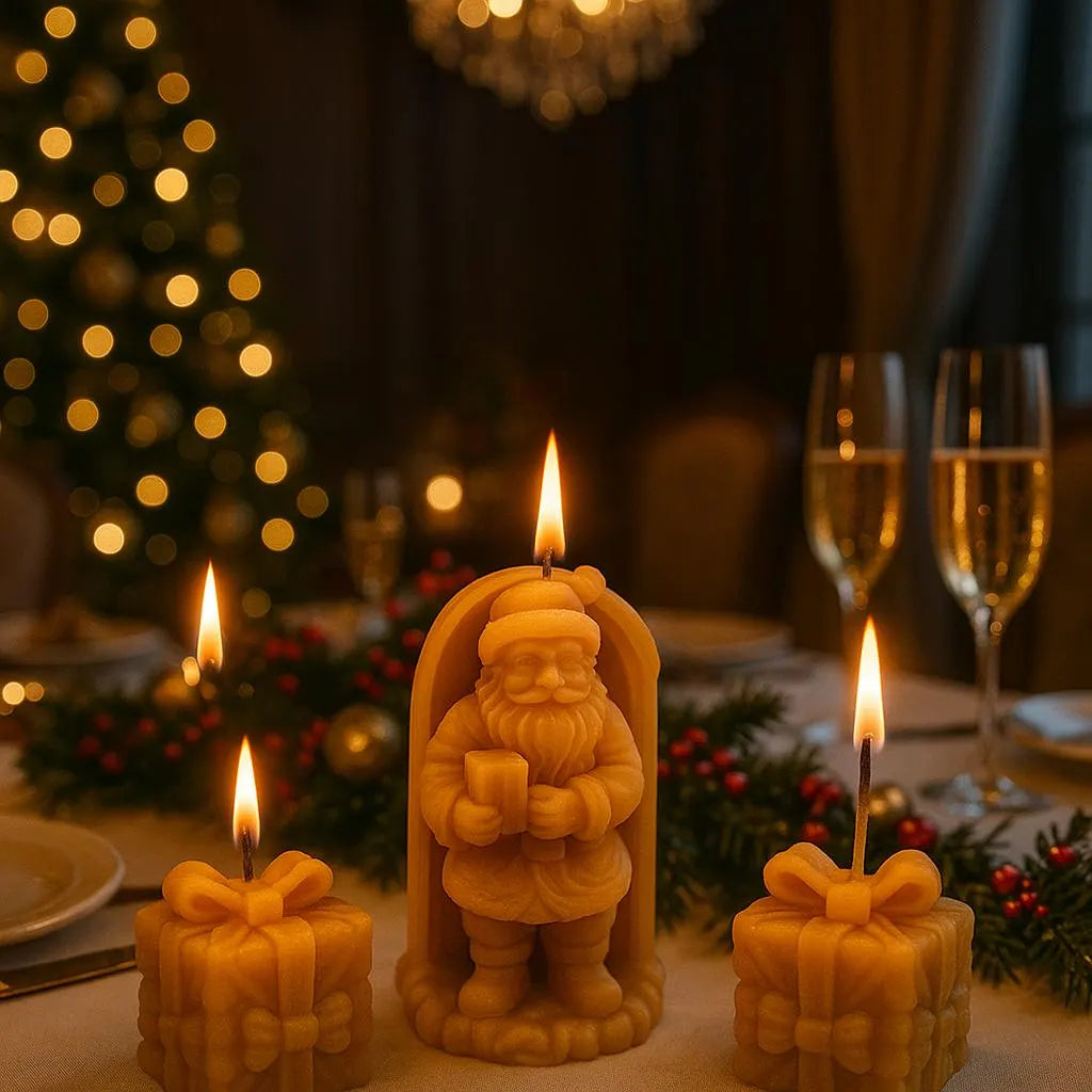 Holiday Cheer Santa & Presents Set | Christmas Gift Set | Beeswax Candles
