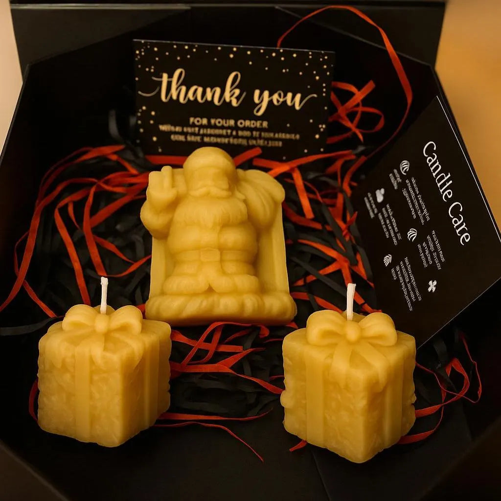 Holiday Cheer Santa & Presents Set | Christmas Gift Set | Beeswax Candles