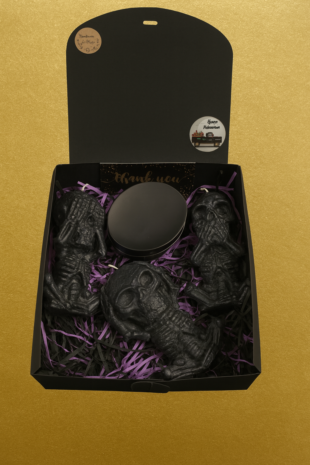 Halloween Beeswax Scented Candle Gift Box: 3 Skeletons