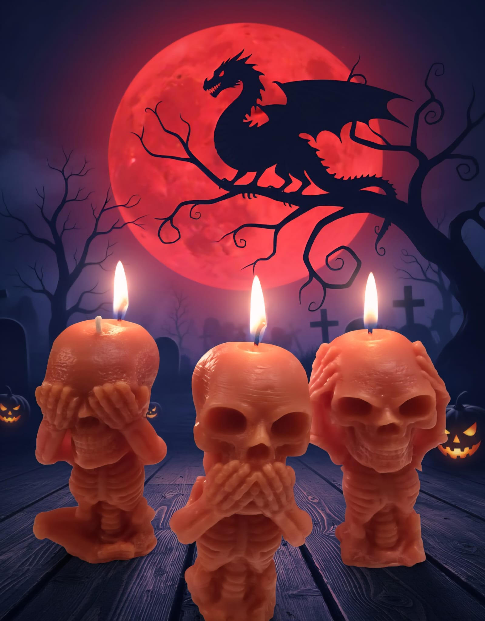 Halloween Beeswax Scented Candle Gift Box: 3 Skeletons