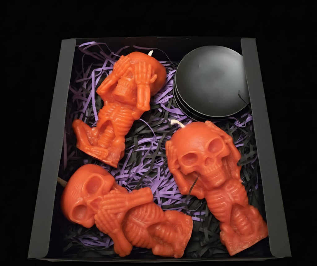 Halloween Beeswax Scented Candle Gift Box: 3 Skeletons